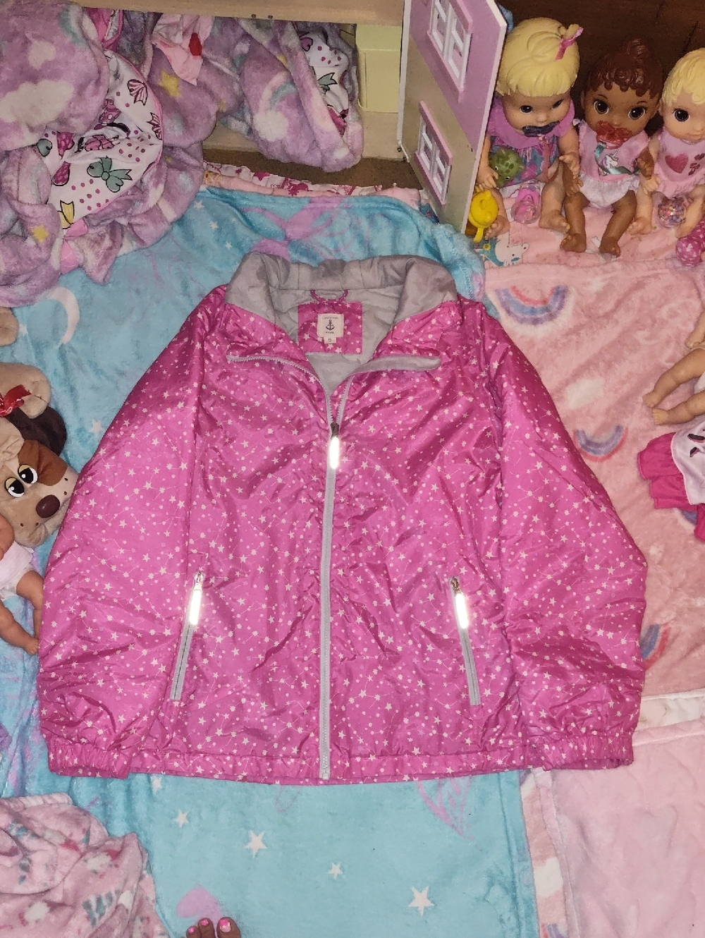 Kids Pink Star Print Hooded Jacket